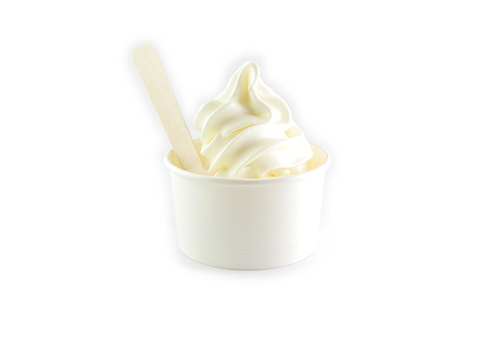 Photo of ice cream in a paper cup with a spoon