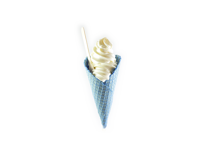 Photo of ice cream in a indigo waffle cone with a spoon